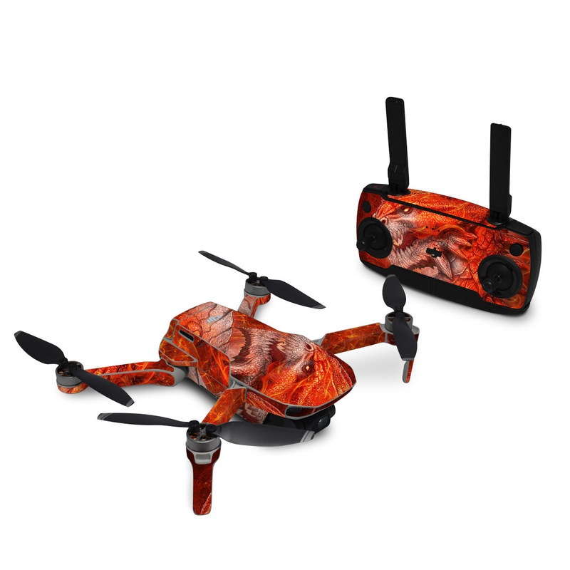 DJI Mini SE Skin design of Fictional character, Cg artwork, Illustration, Art, Demon, Geological phenomenon, Mythical creature, Dragon, Cryptid, with red, orange, yellow colors