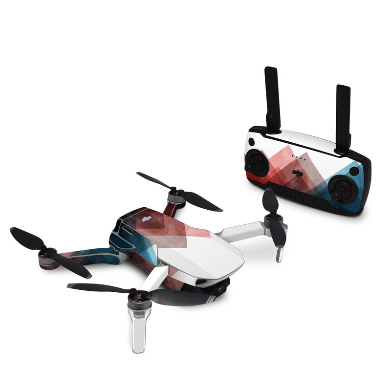 DJI Mini SE Skin design of Blue, Red, Sky, Pink, Line, Architecture, Font, Graphic design, Colorfulness, Illustration, with red, pink, blue colors
