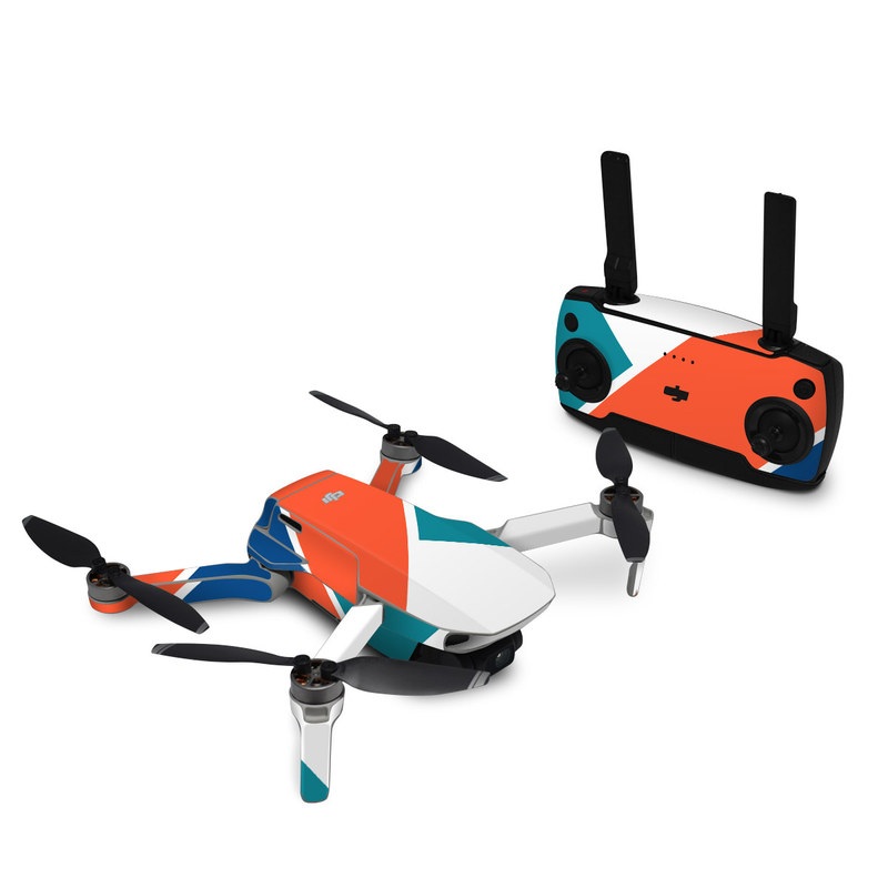 DJI Mini SE Skin design of Blue, Orange, Line, Turquoise, Flag, Electric blue, Pattern, Parallel, with white, blue, red, orange, green colors
