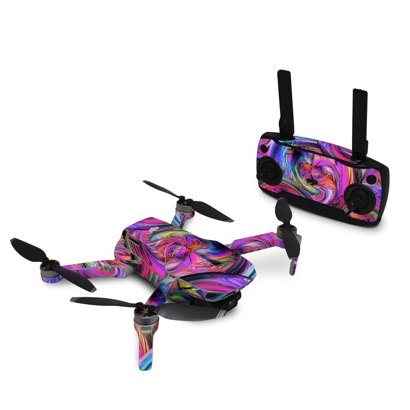 DJI Mini SE Skin design of Pattern, Psychedelic art, Purple, Art, Fractal art, Design, Graphic design, Colorfulness, Textile, Visual arts, with purple, black, red, gray, blue, green colors
