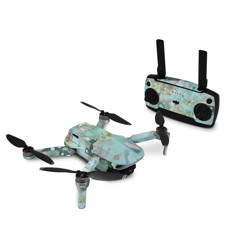 DJI Mini SE Skin design of Aqua, Blue, Green, Watercolor paint, Pattern, Turquoise, Organism, Design, Art, Painting, with blue, green, pink colors