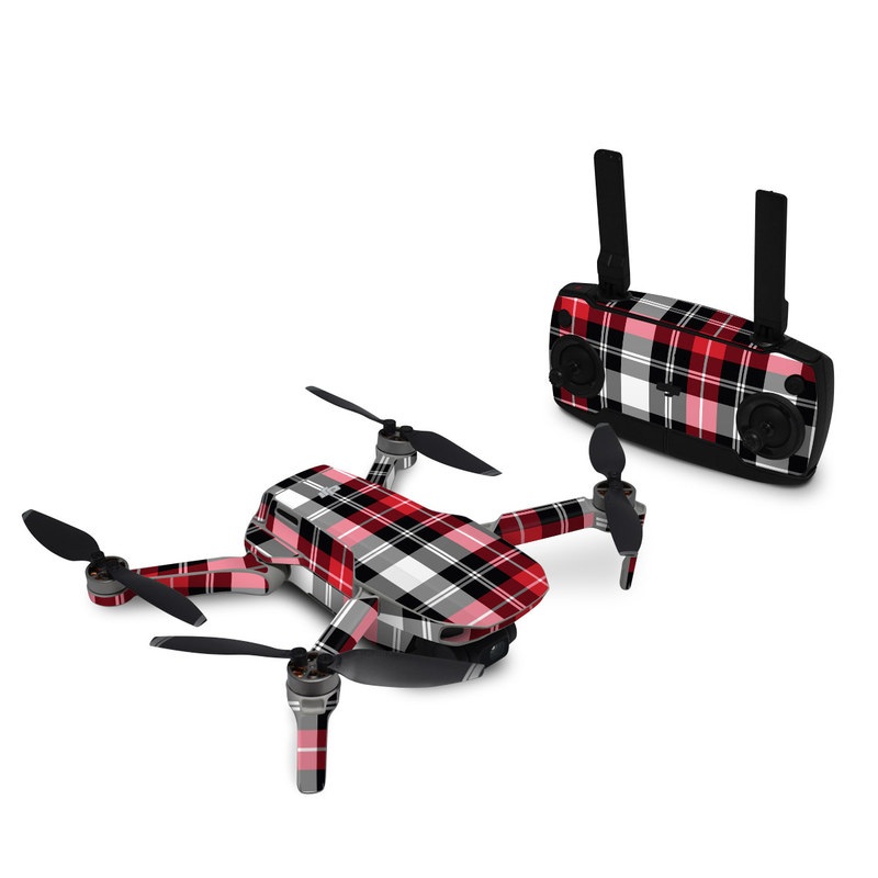 DJI Mini SE Skin design of Plaid, Tartan, Pattern, Red, Textile, Design, Line, Pink, Magenta, Square, with black, gray, pink, red, white colors