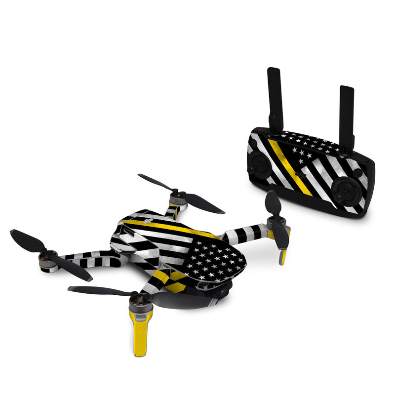 DJI Mini SE Skin design of Flag of the united states, Flag, Yellow, Line, Black-and-white, Pattern, Monochrome, Graphic design, Parallel, with black, white, gray, yellow colors