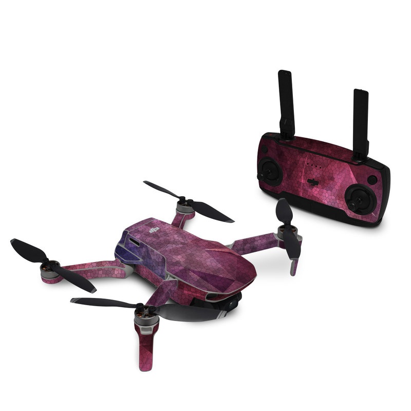 DJI Mini SE Skin design of Purple, Sky, Red, Violet, Pink, Pattern, Design, Triangle, Line, Magenta, with black, red, purple, pink, white colors