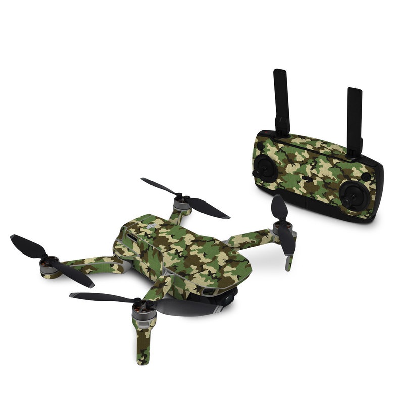 DJI Mini SE Skin design of Military camouflage, Camouflage, Clothing, Pattern, Green, Uniform, Military uniform, Design, Sportswear, Plane, with black, gray, green colors