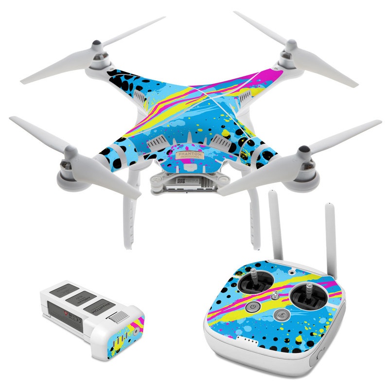 DJI Phantom 3 Skin design of Blue, Colorfulness, Graphic design, Pattern, Water, Line, Design, Graphics, Illustration, Visual arts, with blue, black, yellow, pink colors