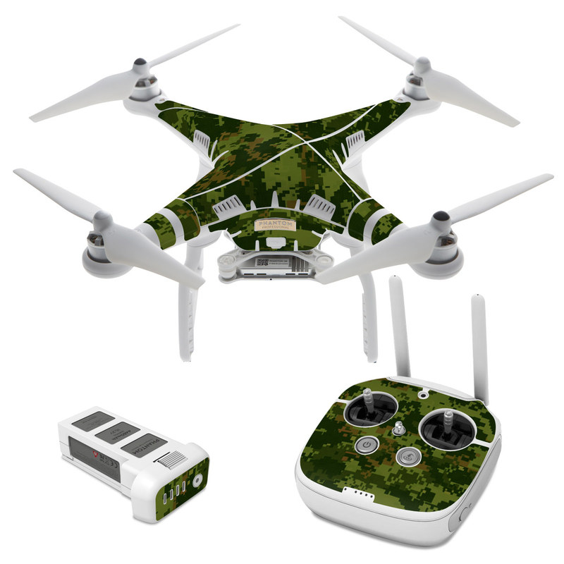 DJI Phantom 3 Skin design of Military camouflage, Green, Pattern, Uniform, Camouflage, Clothing, Design, Leaf, Plant, with green, brown colors