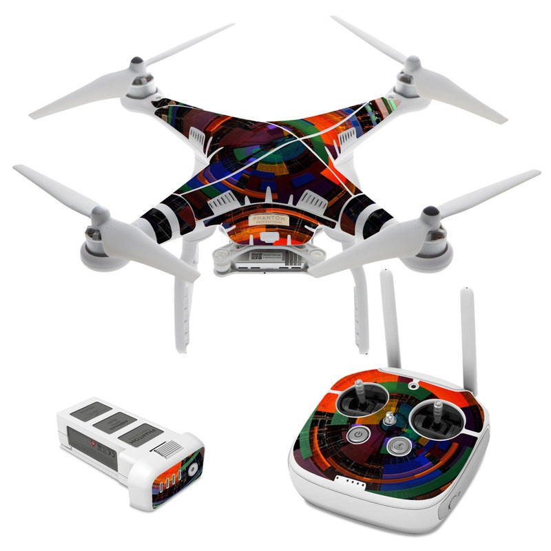 DJI Phantom 3 Skin design of Colorfulness, Pattern, Circle, Design, Architecture, Symmetry, Art, Spiral, Psychedelic art, with black, red, blue, green, orange, brown colors
