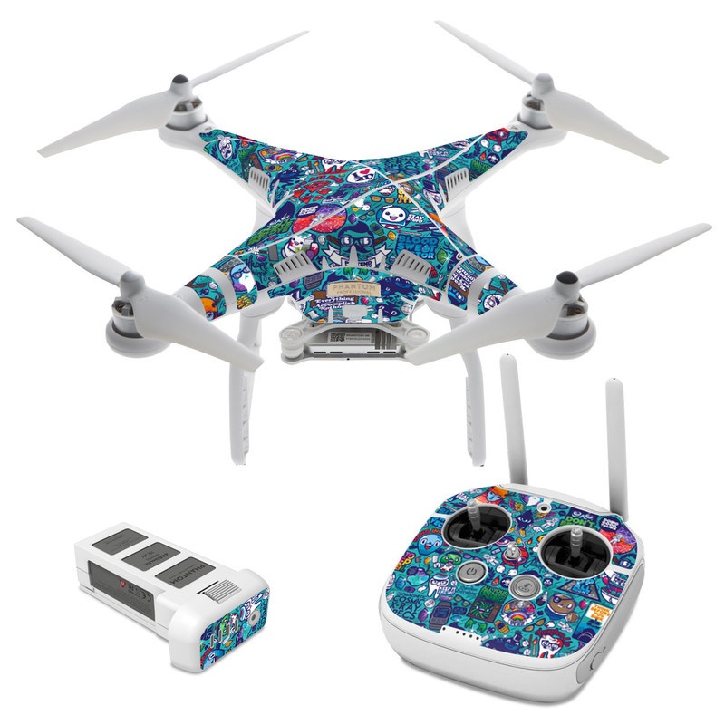 DJI Phantom 3 Skin design of Art, Visual arts, Illustration, Graphic design, Psychedelic art, with blue, black, gray, red, green colors