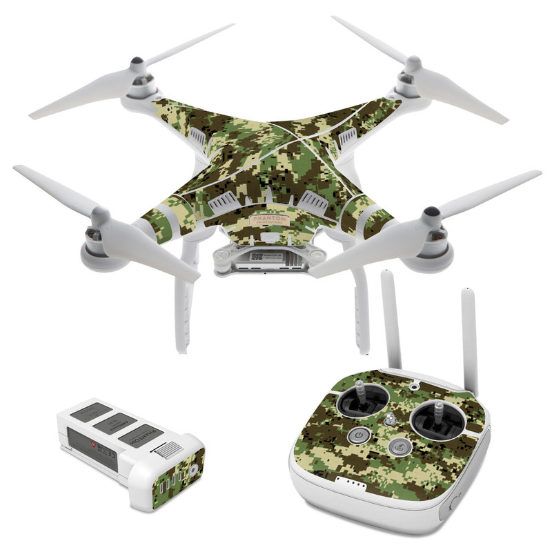 DJI Phantom 3 Skin design of Military camouflage, Pattern, Camouflage, Green, Uniform, Clothing, Design, Military uniform, with black, gray, green colors