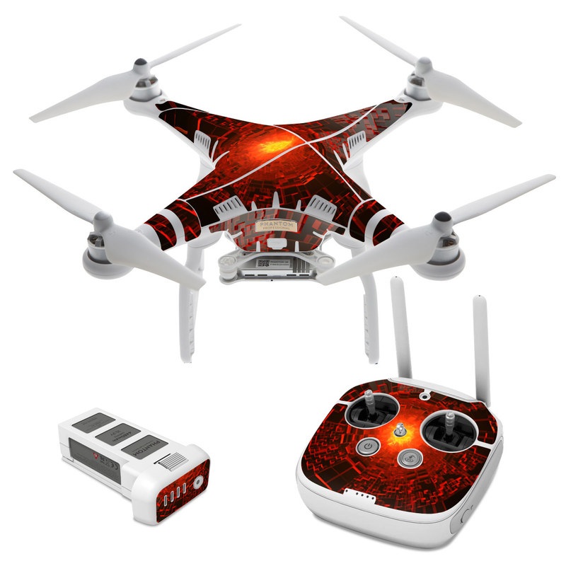 DJI Phantom 3 Skin design of Red, Fractal art, Light, Circle, Design, Art, Graphics, Symmetry, Pattern, Space, with black, red colors