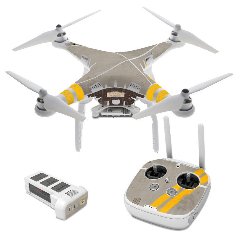 DJI Phantom 3 Skin design of Yellow, Wall, Line, Orange, Design, Concrete, Font, Architecture, Parallel, Wood, with gray, yellow, red, black colors