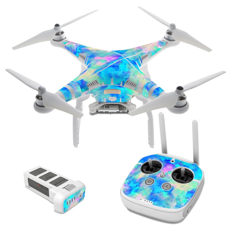 DJI Phantom 3 Skin design of Blue, Turquoise, Aqua, Pattern, Dye, Design, Sky, Electric blue, Art, Watercolor paint, with blue, purple colors