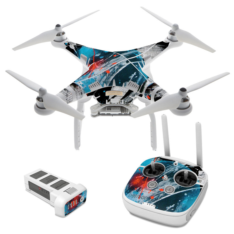 DJI Phantom 3 Skin design of Graphic design, Illustration, Graphics, Design, Art, Space, World, with black, gray, blue, red colors