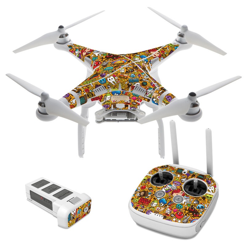 DJI Phantom 3 Skin design of Pattern, Psychedelic art, Visual arts, Art, Design, Illustration, Graphic design, Doodle, with black, green, red, gray, orange, blue colors
