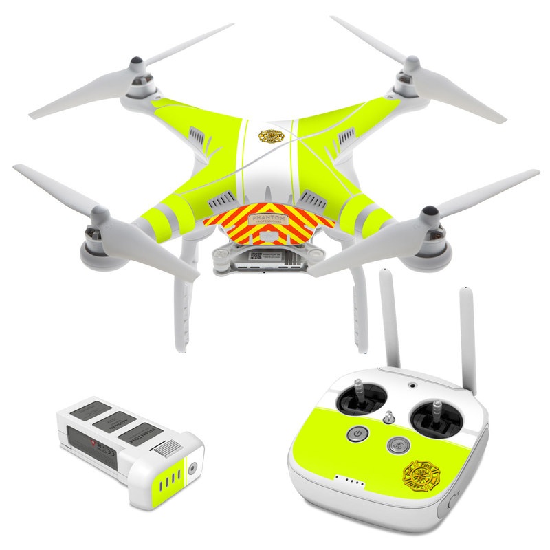 DJI Phantom 3 Skin design of Yellow, Line, Font, Military rank, with white, green, red, yellow colors