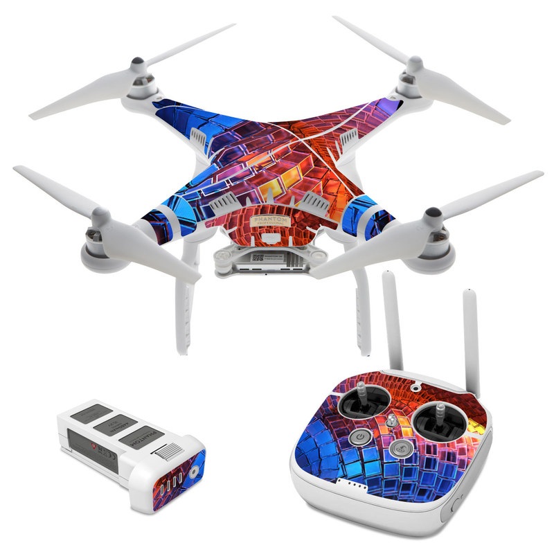 DJI Phantom 3 Skin design of Blue, Red, Orange, Light, Pattern, Architecture, Design, Fractal art, Colorfulness, Psychedelic art, with black, red, blue, purple, gray colors