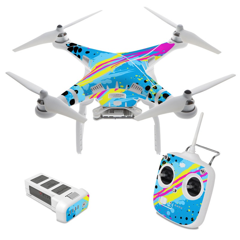 DJI Phantom 3 Standard Skin design of Blue, Colorfulness, Graphic design, Pattern, Water, Line, Design, Graphics, Illustration, Visual arts, with blue, black, yellow, pink colors