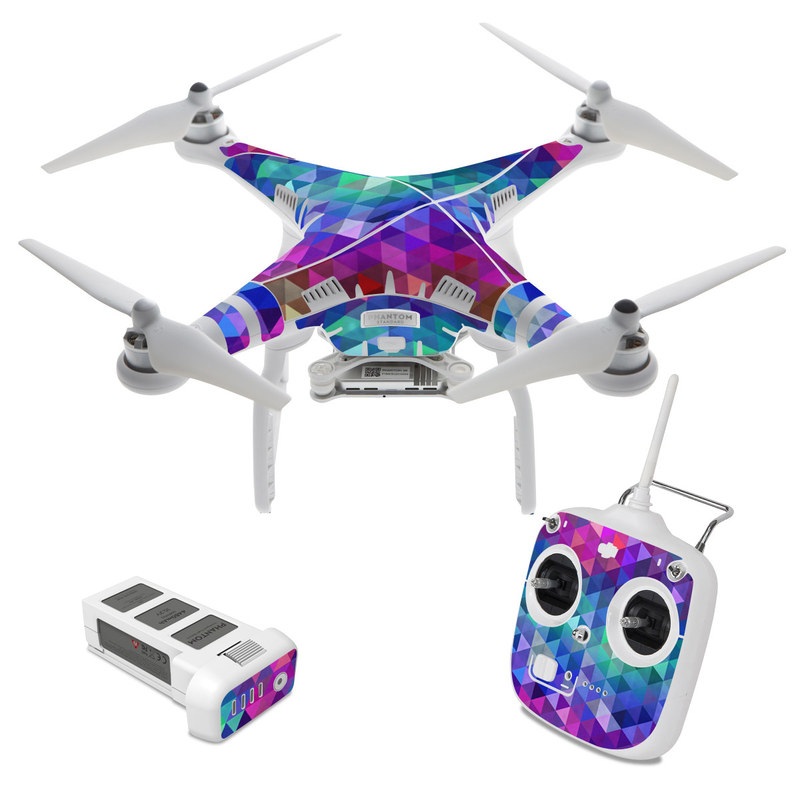 DJI Phantom 3 Standard Skin design of Purple, Violet, Pattern, Blue, Magenta, Triangle, Line, Design, Graphic design, Symmetry, with blue, purple, green, red, pink colors