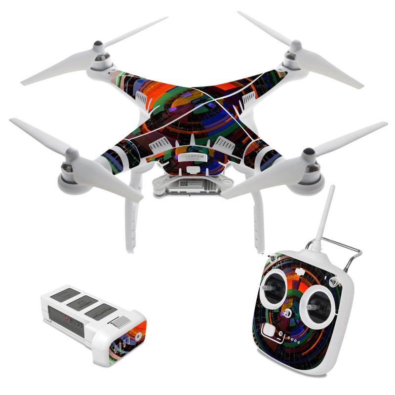 DJI Phantom 3 Standard Skin design of Colorfulness, Pattern, Circle, Design, Architecture, Symmetry, Art, Spiral, Psychedelic art, with black, red, blue, green, orange, brown colors