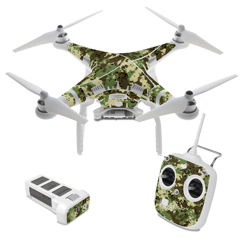 DJI Phantom 3 Standard Skin design of Military camouflage, Pattern, Camouflage, Green, Uniform, Clothing, Design, Military uniform, with black, gray, green colors