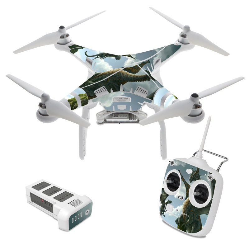 DJI Phantom 3 Standard Skin design of Dragon, Cg artwork, Fictional character, Mythical creature, Mythology, Extinction, Cryptid, Illustration, Games, Massively multiplayer online role-playing game, with black, gray, blue, white, purple colors