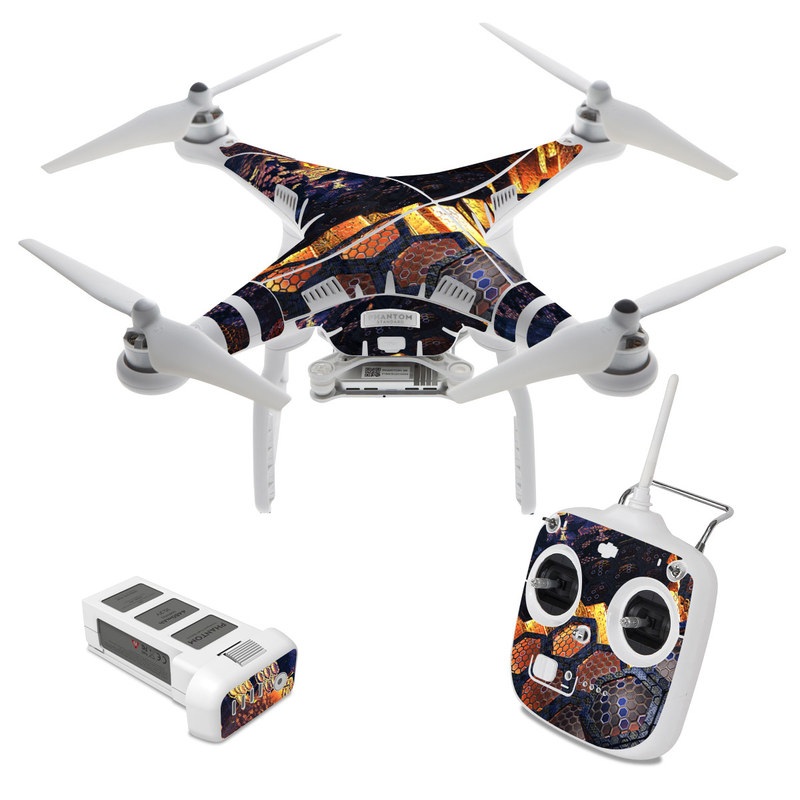 DJI Phantom 3 Standard Skin design of Geological phenomenon, Sky, Water, Cobblestone, Rock, Reflection, Colorfulness, World, Art, with black, red, green colors