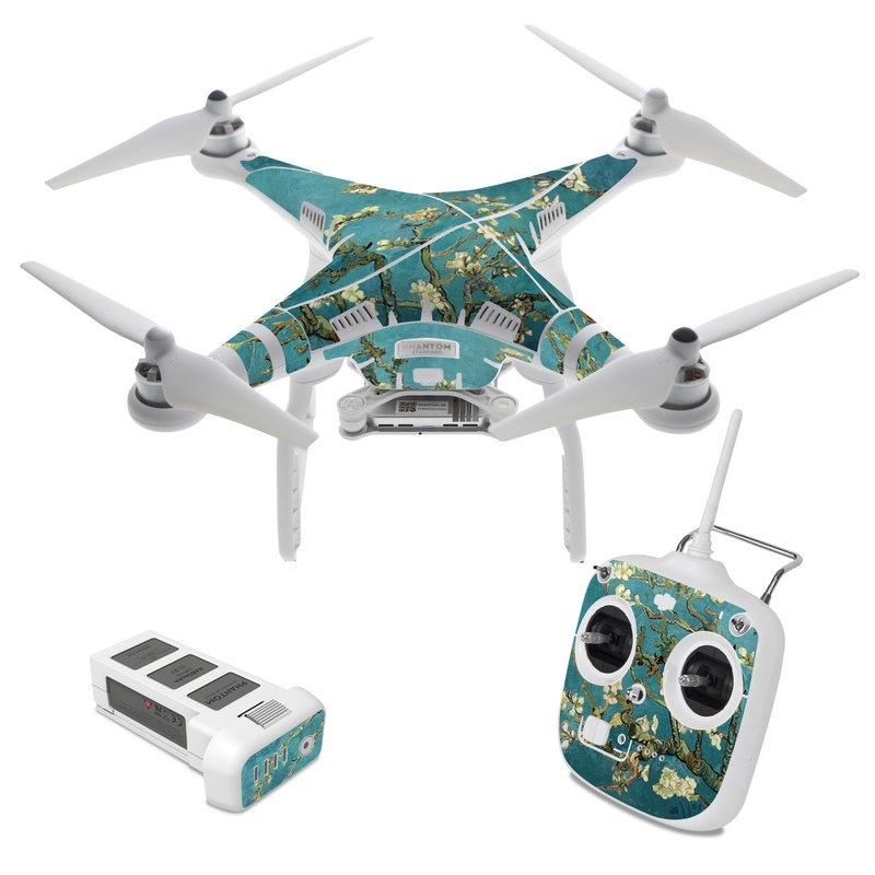 DJI Phantom 3 Standard Skin design of Tree, Branch, Plant, Flower, Blossom, Spring, Woody plant, Perennial plant, with blue, black, gray, green colors