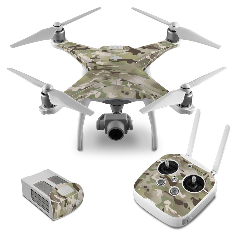 DJI Phantom 4 Skin design of Military camouflage, Camouflage, Pattern, Clothing, Uniform, Design, Military uniform, Bed sheet, with gray, green, black, red colors