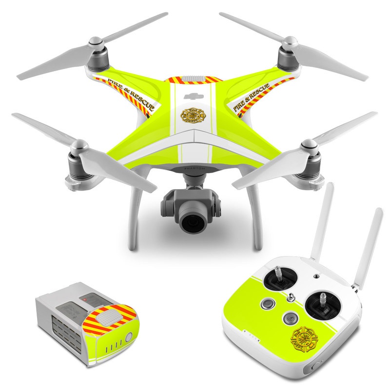 DJI Phantom 4 Skin design of Yellow, Line, Font, Military rank, with white, green, red, yellow colors