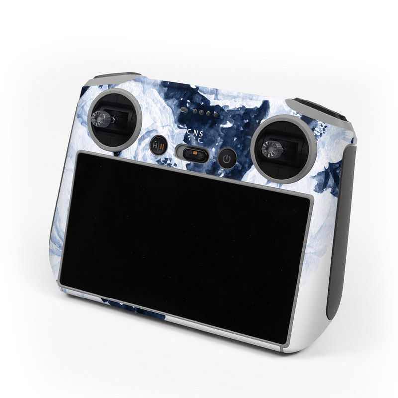 DJI RC Controller Skin design of White, Flower, Cut flowers, Garden roses, Plant, Bouquet, Rose, Black-and-white, Rose family, Still life, with white, blue colors