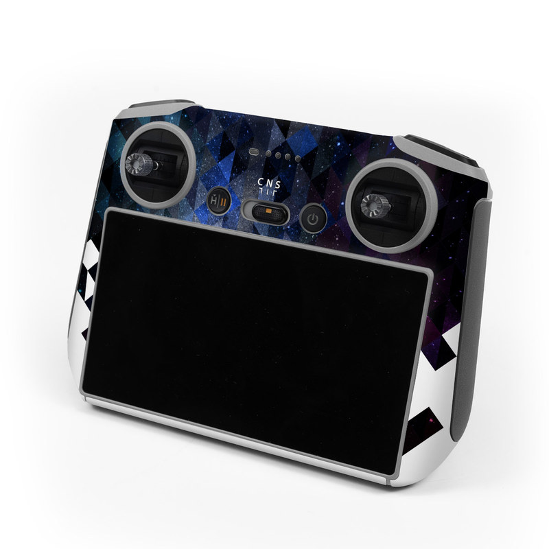 DJI RC Controller Skin design of Text, Pattern, Graphic design, Font, Purple, Design, Line, Triangle, Logo, Graphics, with black, blue, white colors