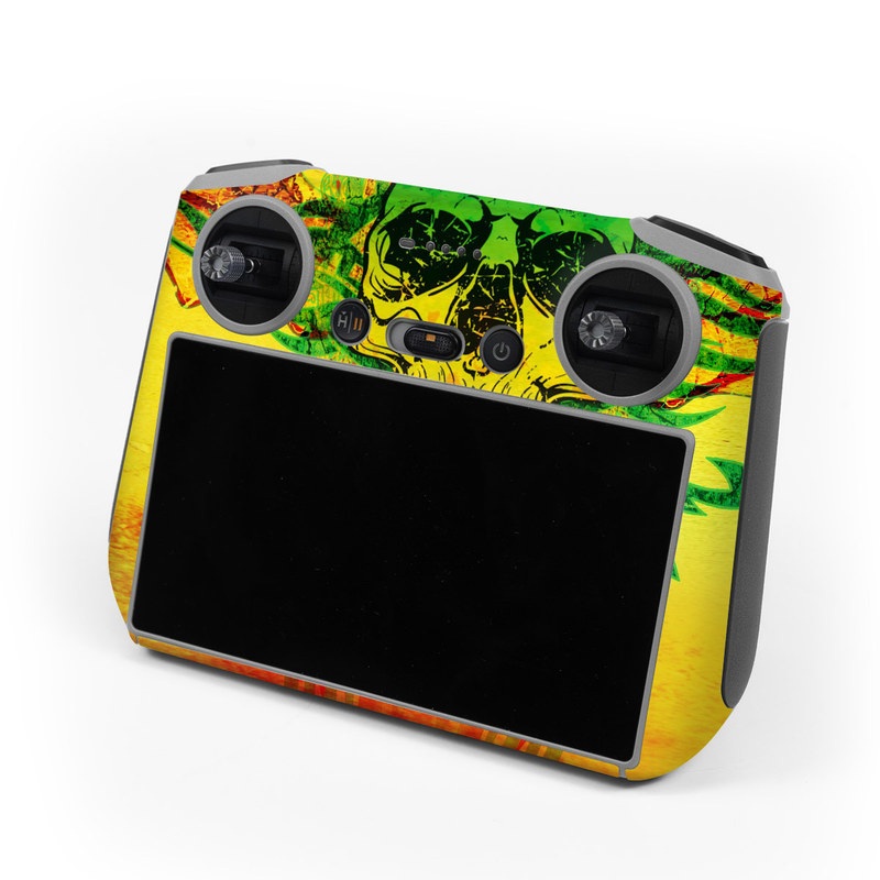 DJI RC Controller Skin design of Psychedelic art, Skull, Illustration, Bone, Art, Graphic design, Visual arts, Poster, Plant, Painting, with green, orange, black, red colors