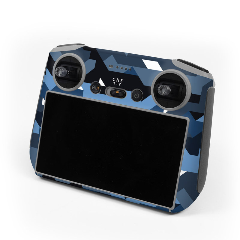 DJI RC Controller Skin design of Blue, Pattern, Design, Font, Line, Camouflage, Illustration, Triangle, with blue, black, white, gray colors