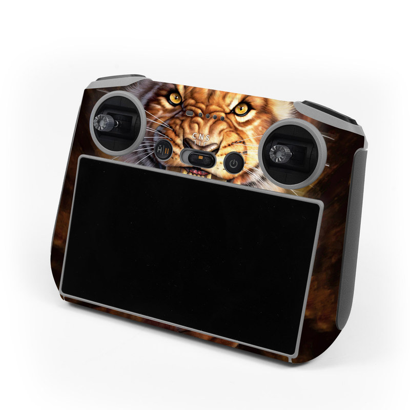 DJI RC Controller Skin design of Roar, Felidae, Facial expression, Wildlife, Whiskers, Bengal tiger, Carnivore, Snout, Big cats, Fang, with black, orange, yellow, white colors