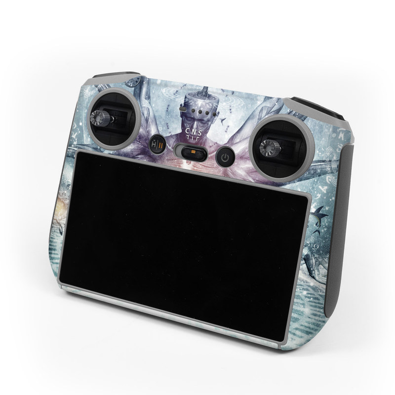 DJI RC Controller Skin design of Mythology, Cg artwork, Water, Illustration, Fictional character, Space, Graphics, Art, Graphic design, with blue, red, orange, black, white colors