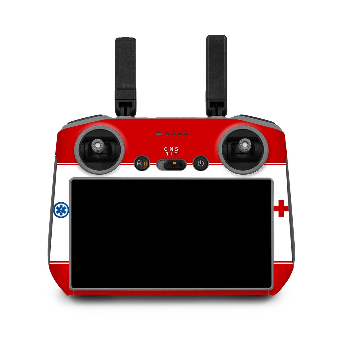 DJI RC 2 Skin design of Red, White, Cross, Font, Symbol, American Red Cross, Graphics, Emblem, with white, red, blue colors
