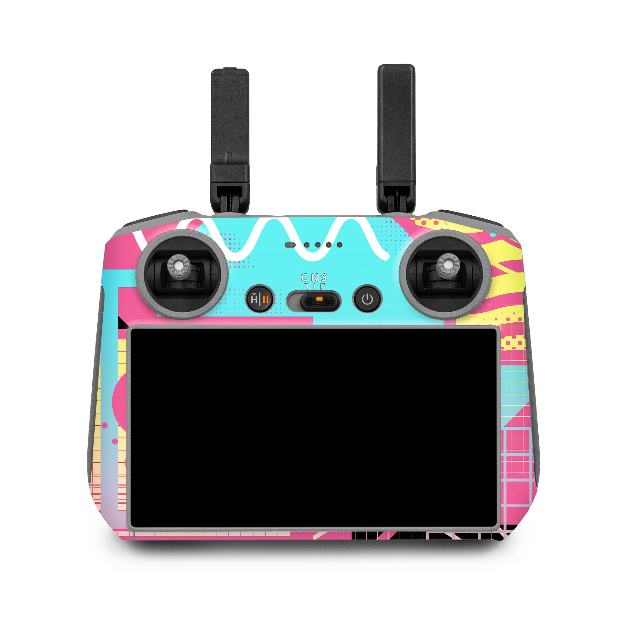 DJI RC 2 Skin design of Textile, Organism, Font, Art, Pink, Rectangle, Line, Aqua, Magenta, Circle, with pink, yellow, blue, black, white colors