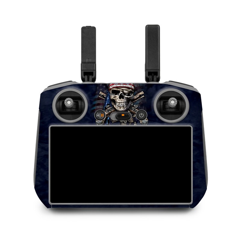 DJI RC 2 Skin design of Skull, Bone, Skeleton, Illustration, Outerwear, T-shirt, Flag, Art, with black, gray, red colors