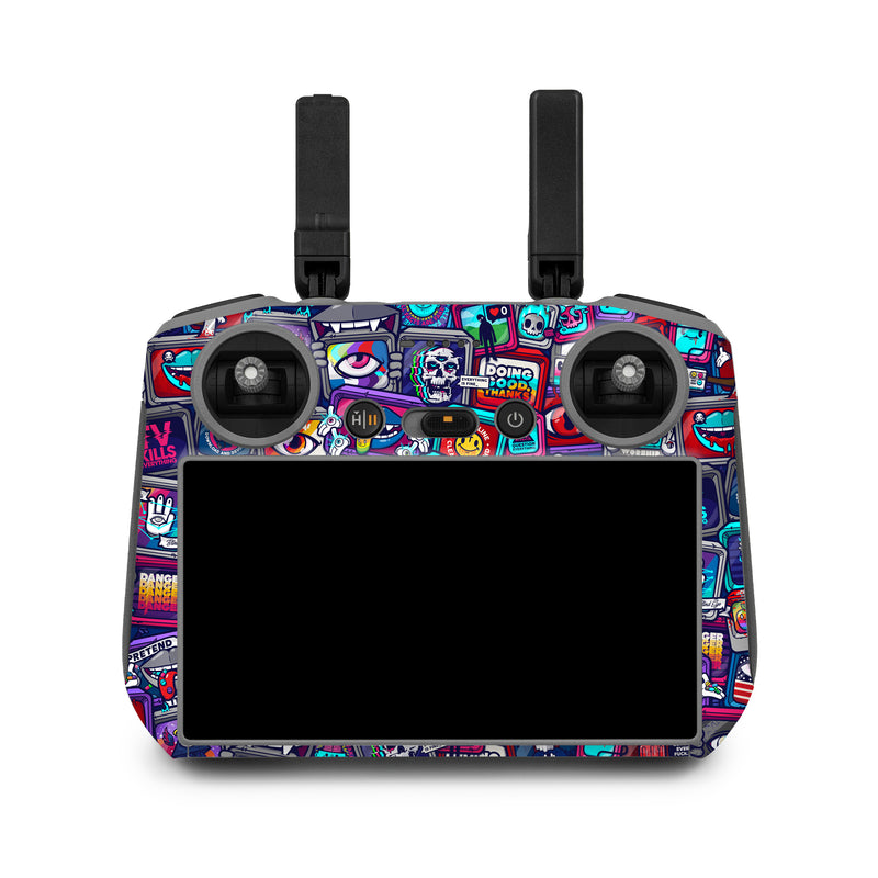 DJI RC 2 Skin design of Pattern, Font, Art, Visual arts, Collection, with red, blue, black, gray, purple, yellow, white, green colors