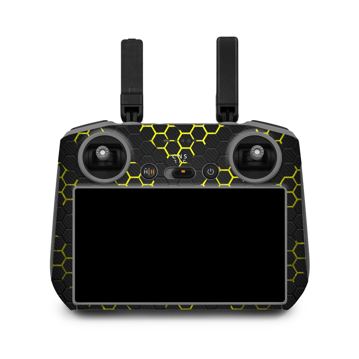 DJI RC 2 Skin design of Black, Pattern, Yellow, Mesh, Net, Chain-link fencing, Design, Metal, with black, gray, yellow colors