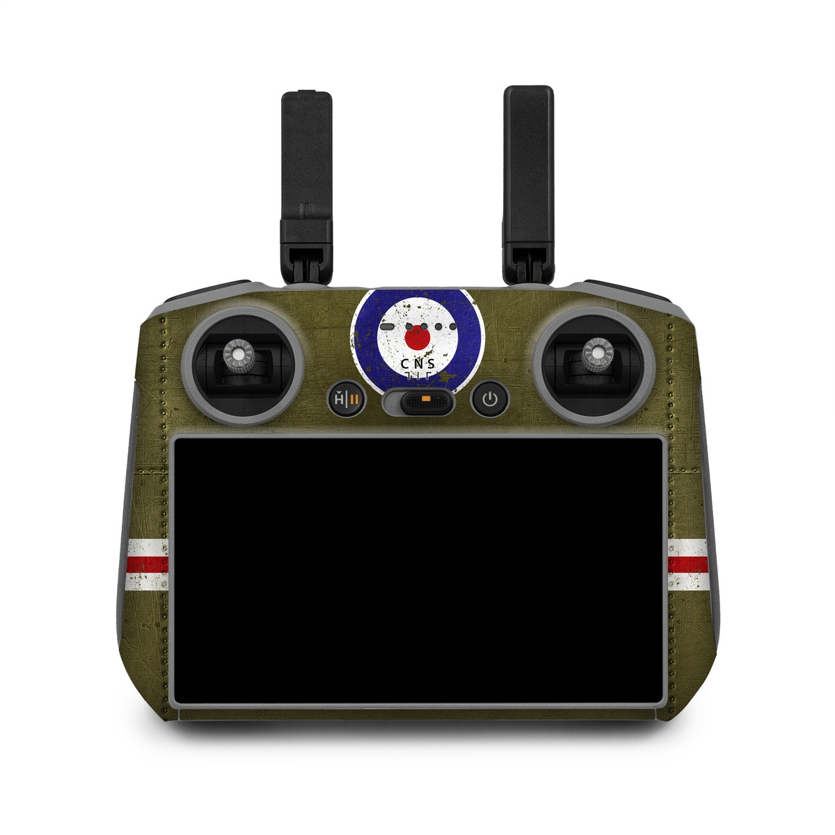 DJI RC 2 Skin design of Logo, Symbol, Aerospace Engineering, Aircraft, Aviation, Emblem, with green, blue, red, white, gray, brown colors