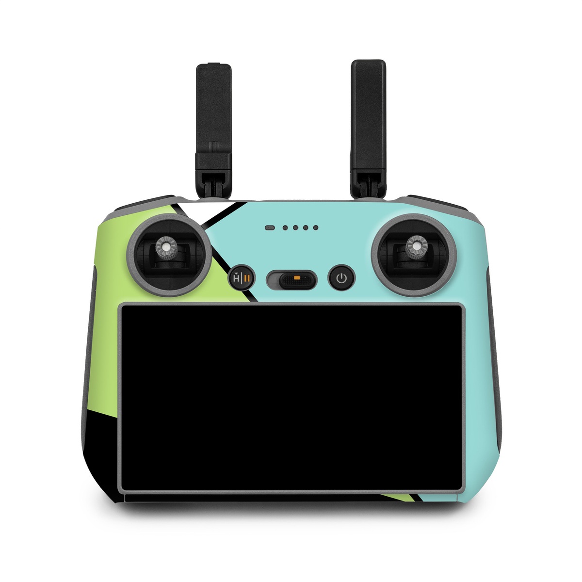 DJI RC 2 Skin design of Green, Line, Blue, Triangle, Design, Parallel, Pattern, Graphic design, Slope, with white, black, green, blue colors