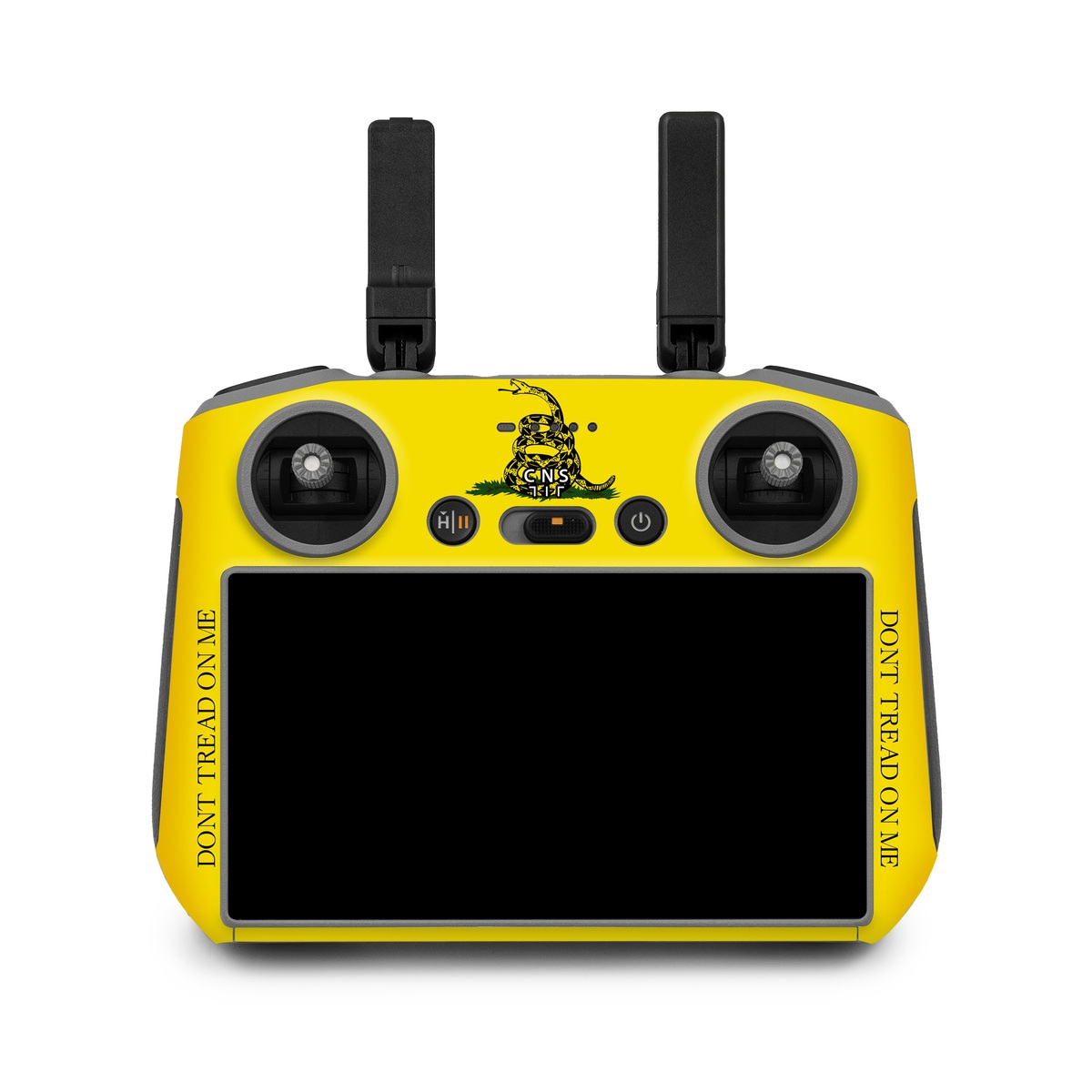 DJI RC 2 Skin design of Yellow, Font, Logo, Graphics, Illustration, with orange, black, green colors