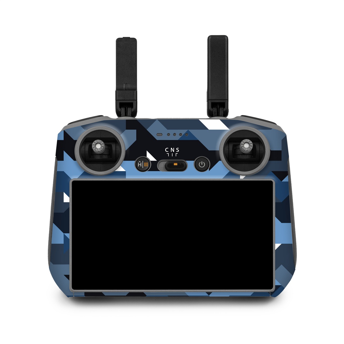 DJI RC 2 Skin design of Blue, Pattern, Design, Font, Line, Camouflage, Illustration, Triangle, with blue, black, white, gray colors