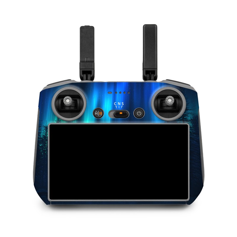 DJI RC 2 Skin design of Blue, Light, Natural environment, Tree, Sky, Forest, Darkness, Aurora, Night, Electric blue, with black, blue colors