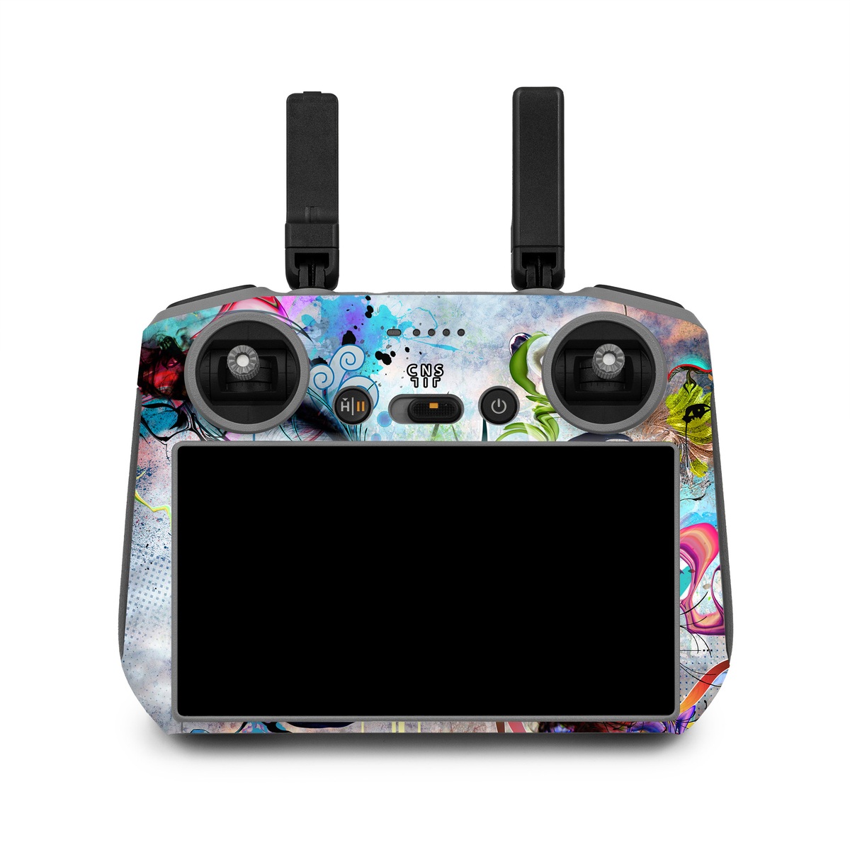 DJI RC 2 Skin design of Graphic design, Psychedelic art, Art, Illustration, Purple, Visual arts, Graffiti, Street art, Design, Painting, with gray, black, blue, green, purple colors