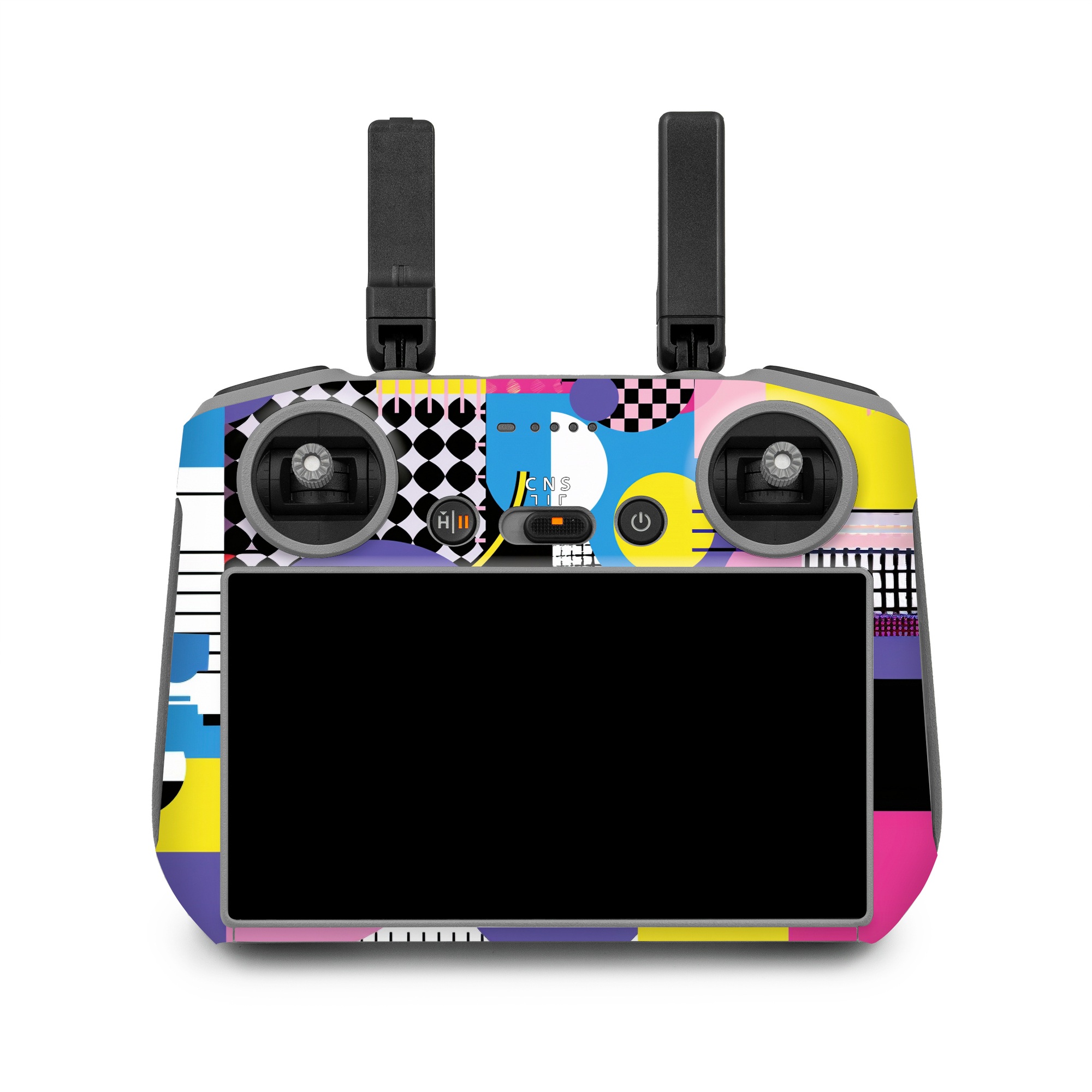 DJI RC 2 Skin design of Rectangle, Textile, Art, Font, Line, Material property, Magenta, Pattern, Circle, Tints and shades, with pink, yellow, white, black, purple, blue colors