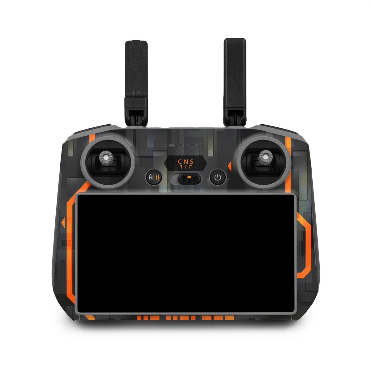 DJI RC 2 Skin design of Orange, Font, Parallel, Pattern, Graphics, Rectangle, Logo, Brand, Graphic design, Event, with black, orange colors