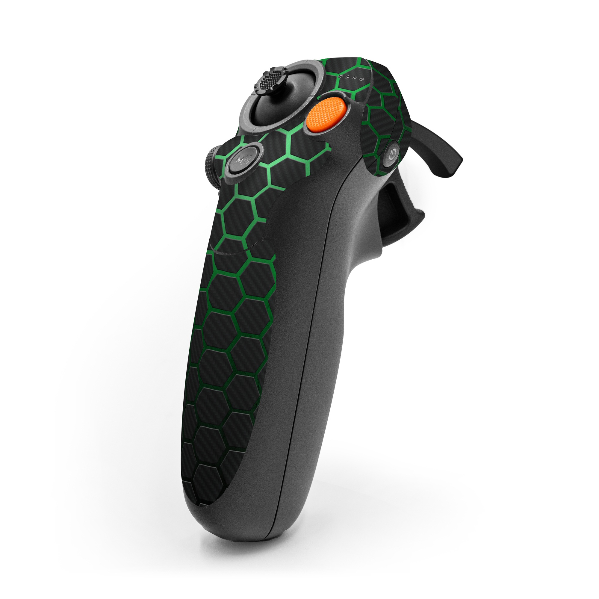 DJI RC Motion 3 Skin design of Pattern, Metal, Design, Carbon, Space, Circle, with black, gray, green colors